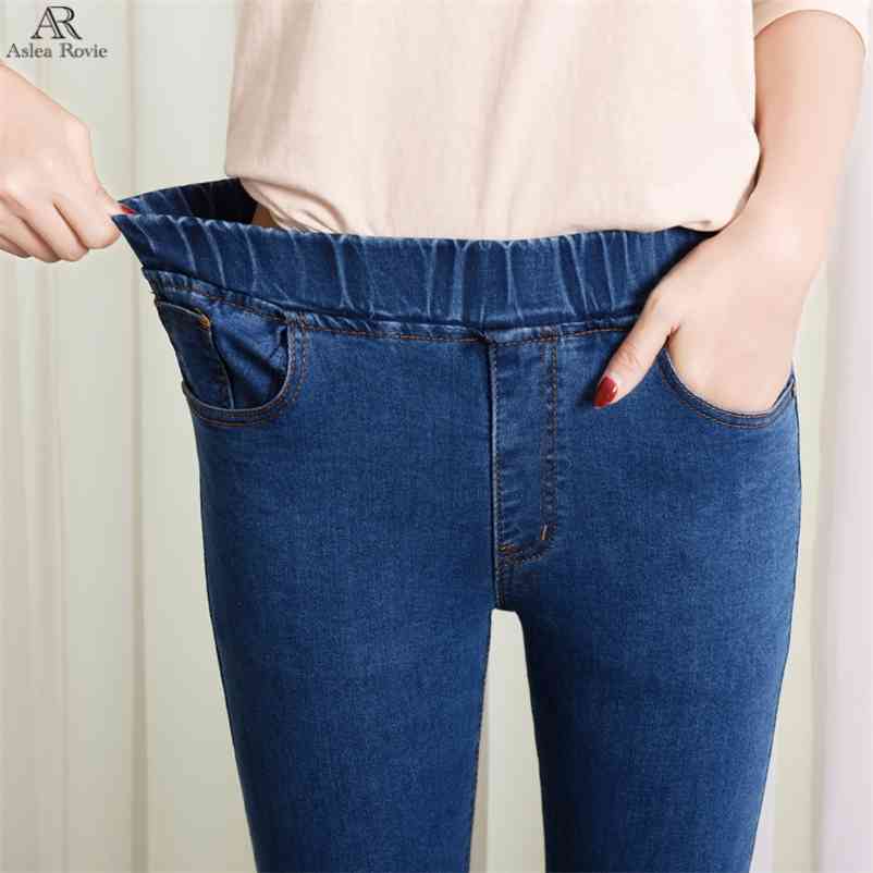 

Jeans woman high waist plus size skinny black blue pocket mom Denim pencil pant 6XL 210629, Light blue b1808