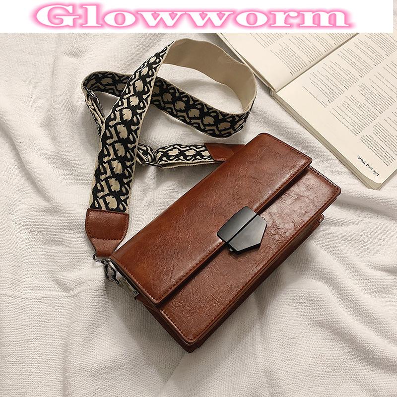 

New Simple Solid Color Wide Shoulder Strap Messenger Bag, Black