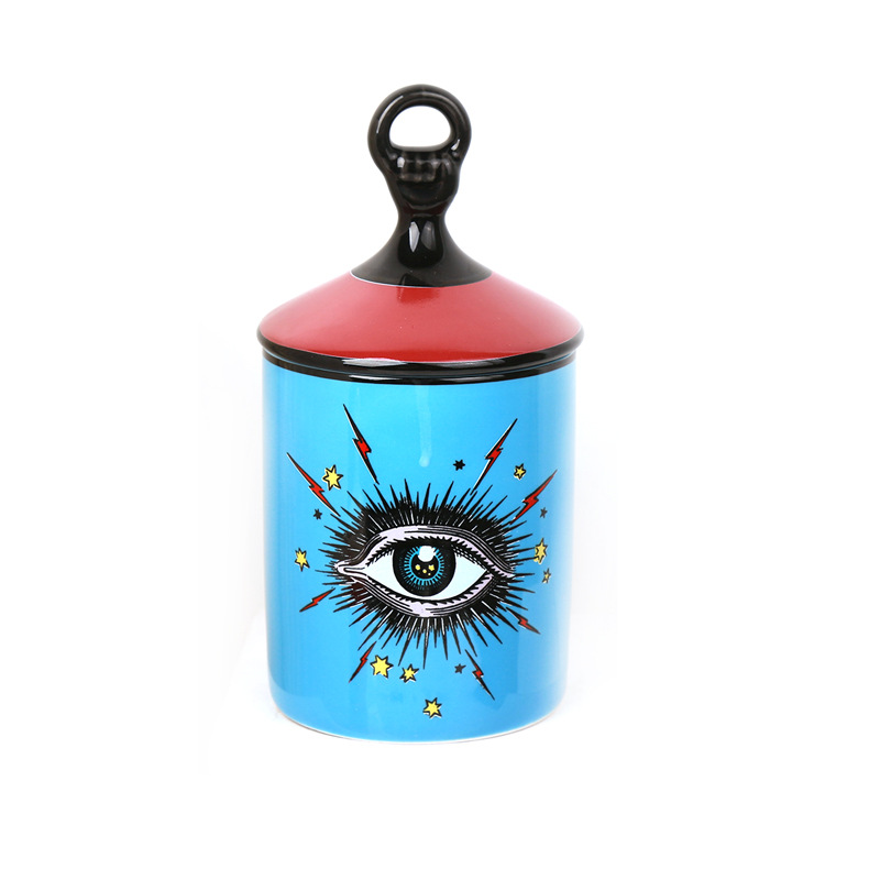 

Lovely Design Big Eyes Jar Hands with Lids Ceramic Decorative Cans Candle Holder Storage Cans Home Decorative Box for Makeup, Customize