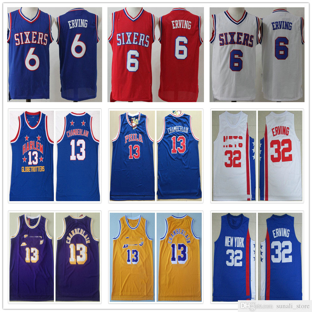 

Stitched Mesh Vintage Julius 6 Erving Jerseys Blue White Red Black Wilt 13 Chamberlain 32 Julius Erving Basketball Shirts Fast Shipping, Black;red
