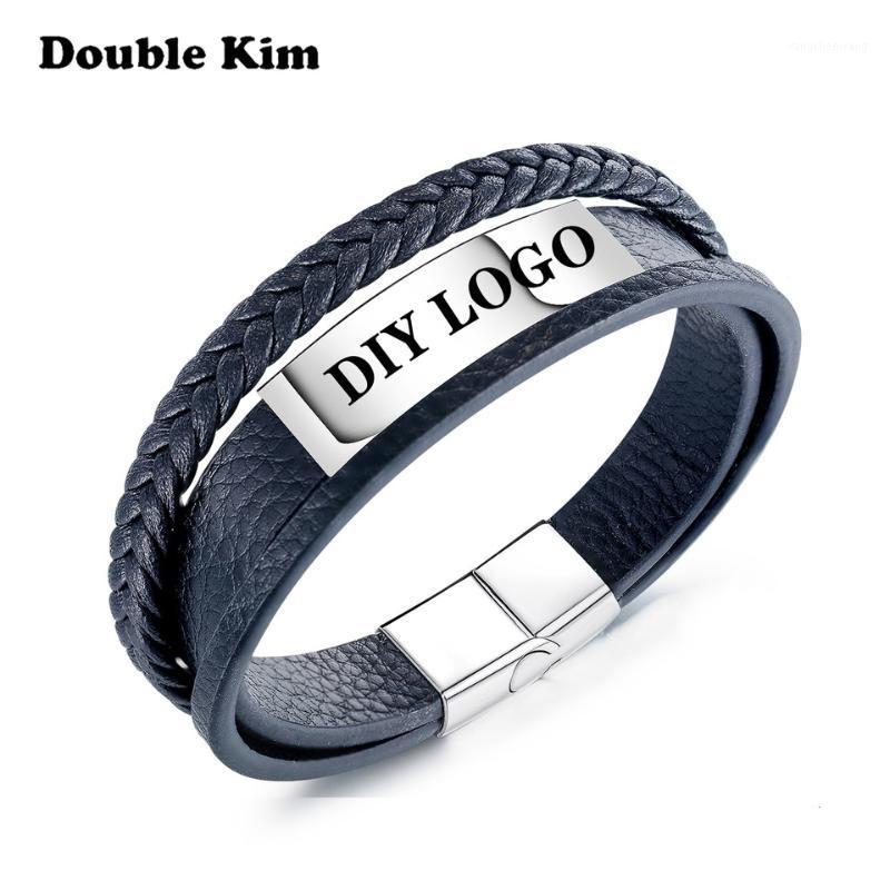 

Customized Men Retro Braided Multilayer Leather Bracelet Stainless Steel Material DIY Engrave Word Bangle Fashion Jewelry Gift