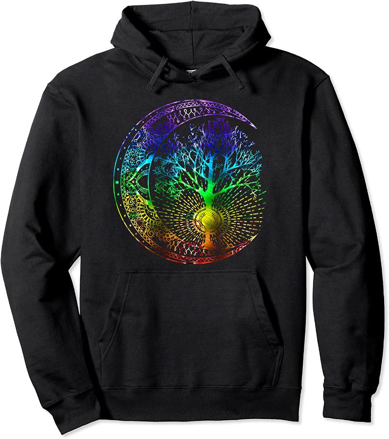 

Men's Hoodies & Sweatshirts Mandala Moon Chakra Tree Of Life Pullover Hoodie, Black