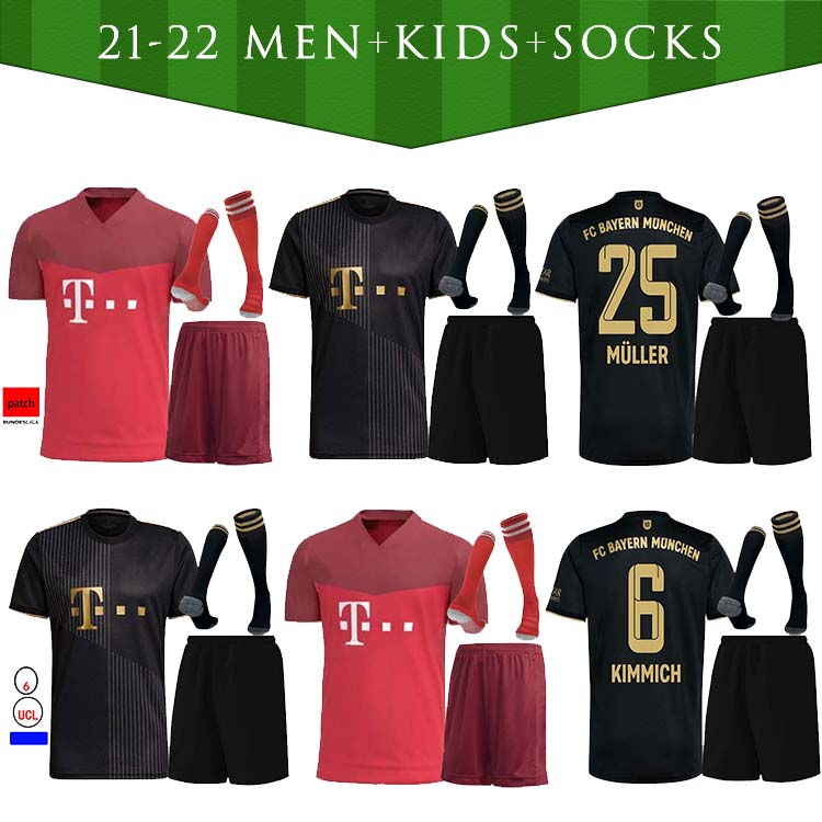 

21  LEWANDOWSKI soccer jerseys Fan SANE GORETZKA MUNicH COMAN MULLER DAVIES BAYeRN Kids kits 2021 2022 camiseta Camisa de futebol football shirts+Socks, Black
