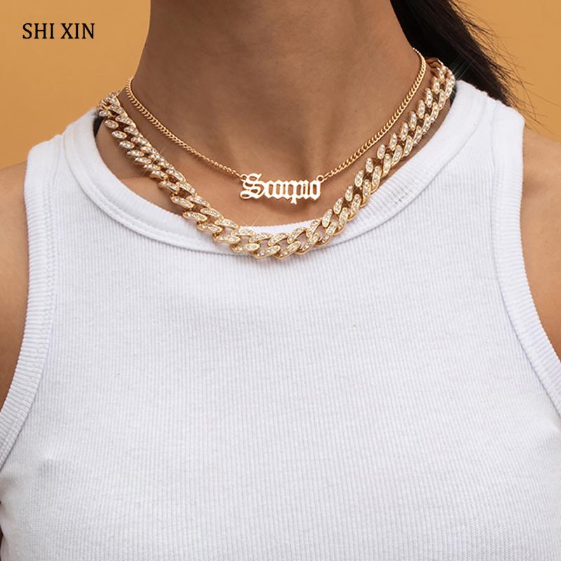 

Chokers SHIXIN Hip Hop Thick Iced Out Chain Rhinestone Necklace On Neck Punk Layered Chunky Short Choker For Women 2021 Jewelry