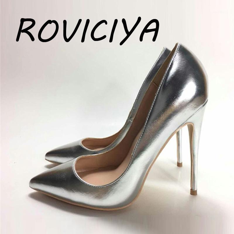 

Dress Shoes Silver Gold Pointed Toe High Heels 12 Cm Pumps Prom Wedding Brand Designer Stiletto Shallow Plus Size YG018 ROVICIYA, Gold-12cm