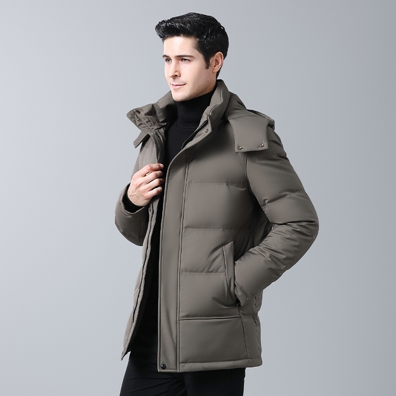 

2021 new jacket short fashion hooded trend handsome white duck down warm men's winter coat, Black