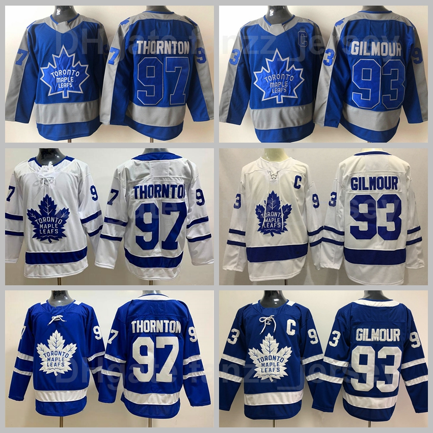 

Toronto Maple Leafs Reverse Retro Hockey 97 Joe Thornton Jersey 93 Doug Gilmour Blue White Black Team Stitched Arenas St Pattys Day Pats, Black;red