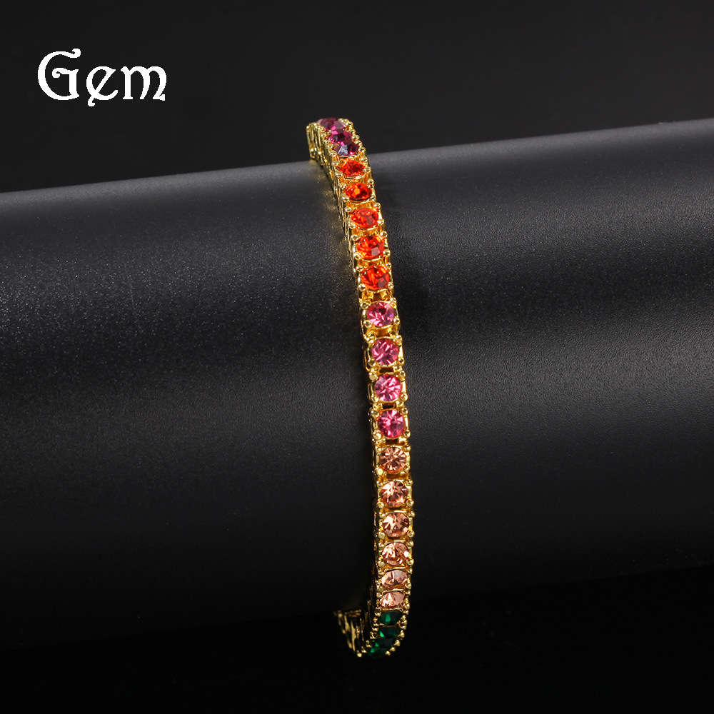 

Hip hop jewelry personality 4mm alloy color diamond row Bracelet Fashion versatile men's Bracelet