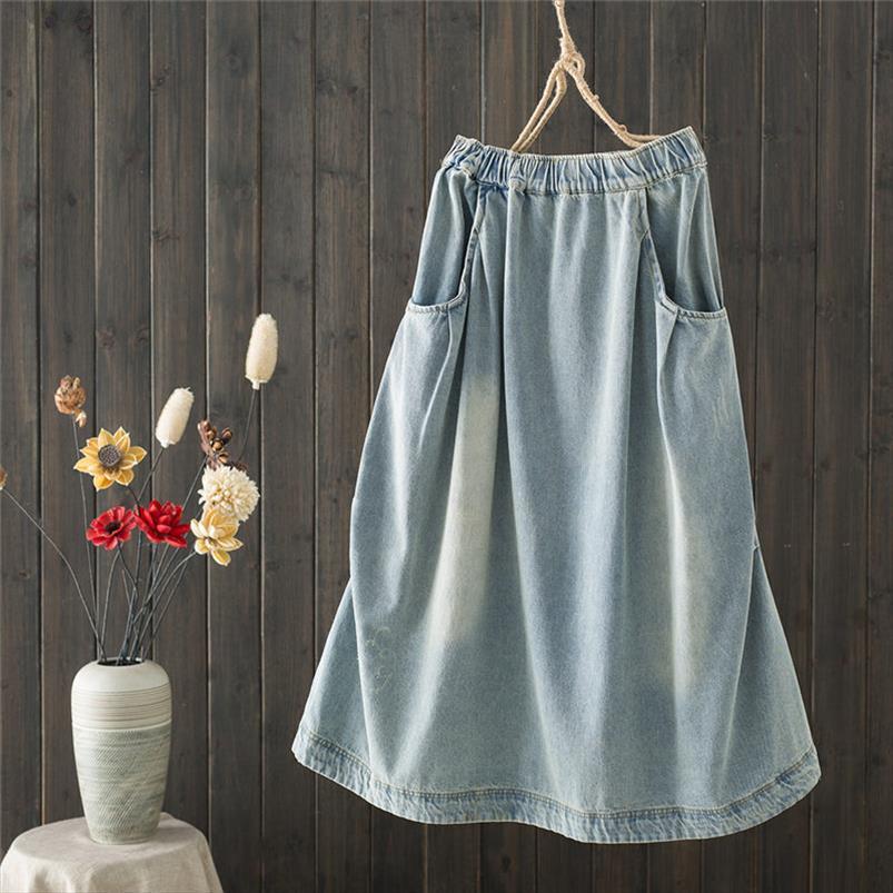 

spring and summer simple women skirts denim folds large size medium wild jeans skirt casual mujer faldas k860, Black