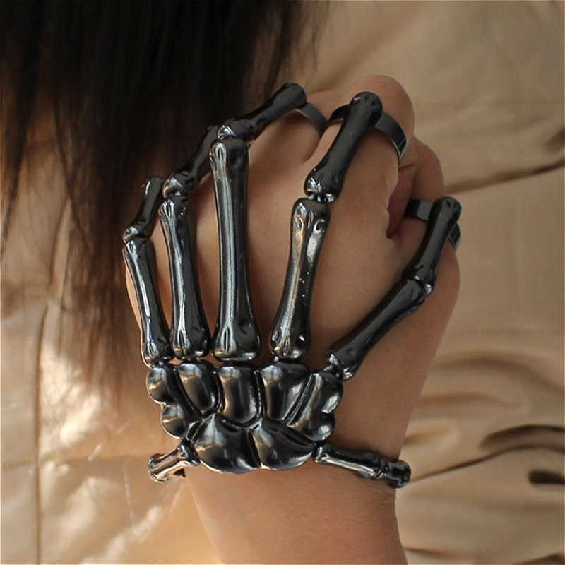 

Halloween Bracelet for Women Gothic Punk Hand Skull Skeleton Elasticity Adjustable Bracelet Bangles Femme Party Accessories Q0722