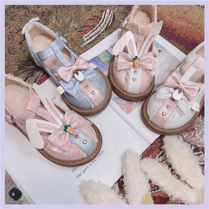 

Lolita Women's Round Down Rabbit's Head Bows Beautiful Girls Princess Tea Party Students Lovely Big-size Shoes  Vuuw, Purple
