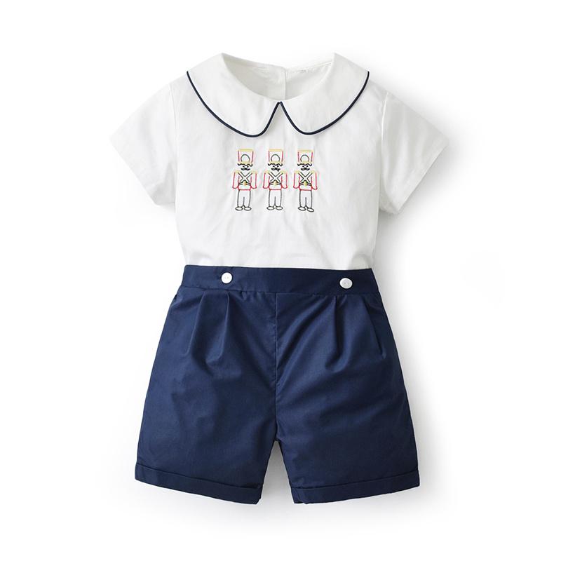 

Clothing Sets Spanisy Children Boys Soldier Embroidery Clothes Set Baby Cotton White Shirt Navy Shorts Spain Toddler Birthday Party Outfits