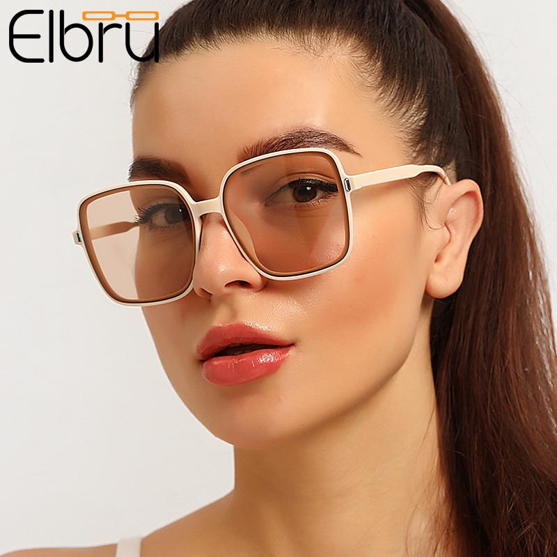 

Sunglasses Elbru Fashion Big Square Plastic Frame Women Luxury Glasses Lady Sunglass Eyewear Oculos
