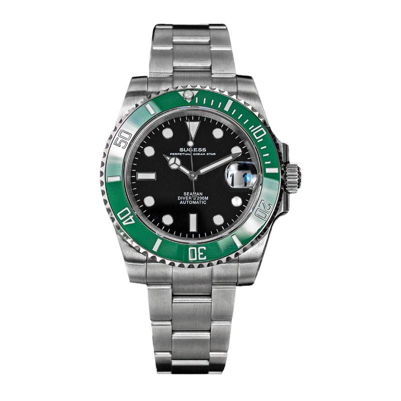 

Wristwatches Sugess Diver Water Men Watch Ghost Luxury Automatic Mechanical Watches Nh35 Movement Ceramic Bezel 20ATM Luminous Calendar, Black dial