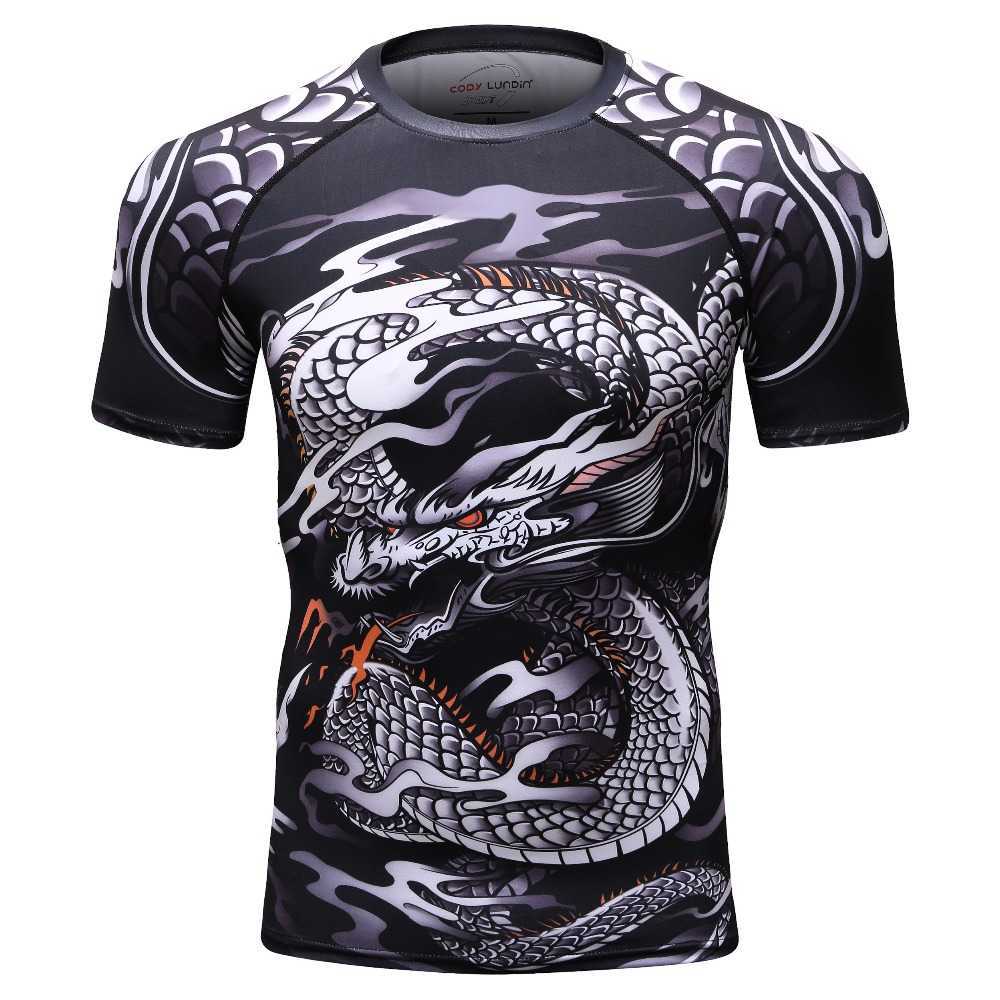 

3D Print T Shirt Men GYMS Compression T- Men's Dragon's Flight Short Sleeve Rash Guard MMA BJJ Tops T- 210629