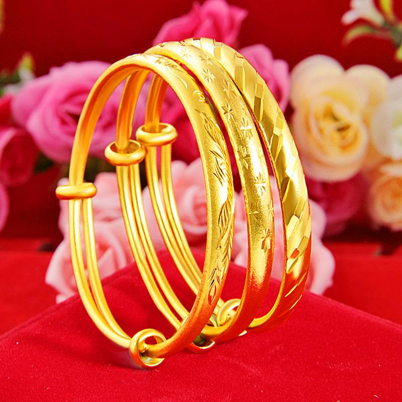 

Bangle Push-pull Sand Gold For Women Carved Pattern Plated Copper Variable Size Bracelet Fashion Jewelry