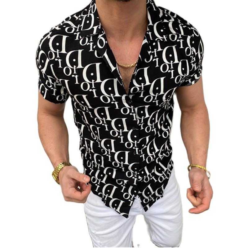 

Summer New Hot Trend Brand Men's Shirt Hawaiian Casual One-Click All-Match Printing Short-Sleeved Blouse European Size S-3XL, White;black