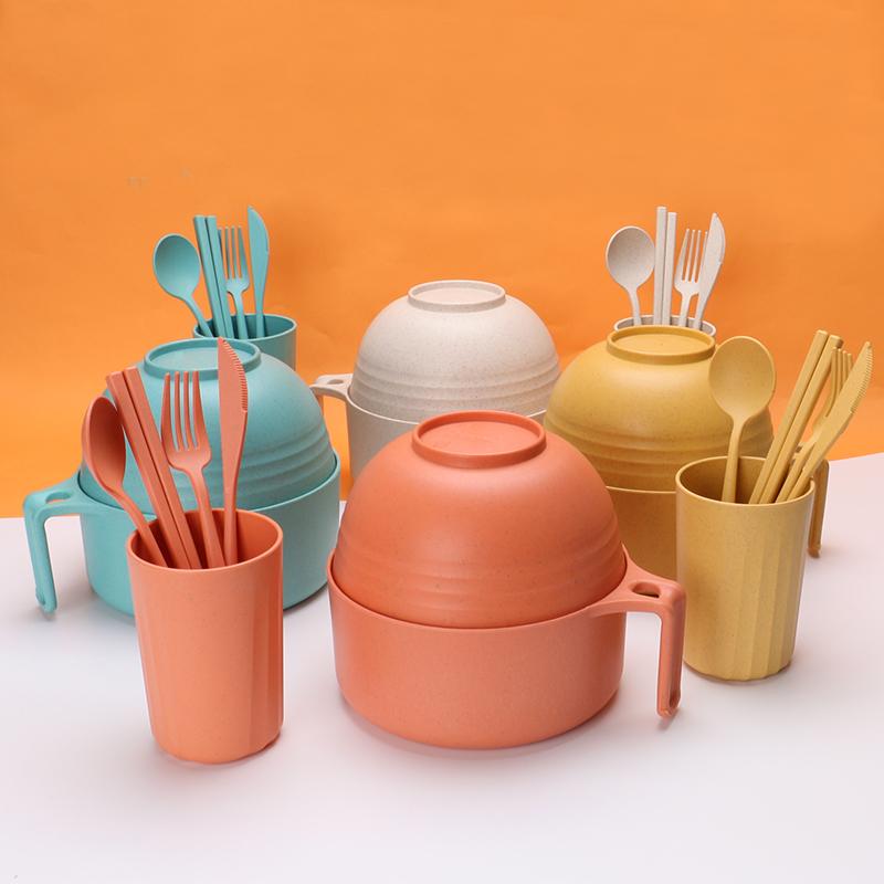

Flatware Sets Eco-friendly 4PCS Wheat Straw Noodle Soup Salad Rice Plastic Bowl