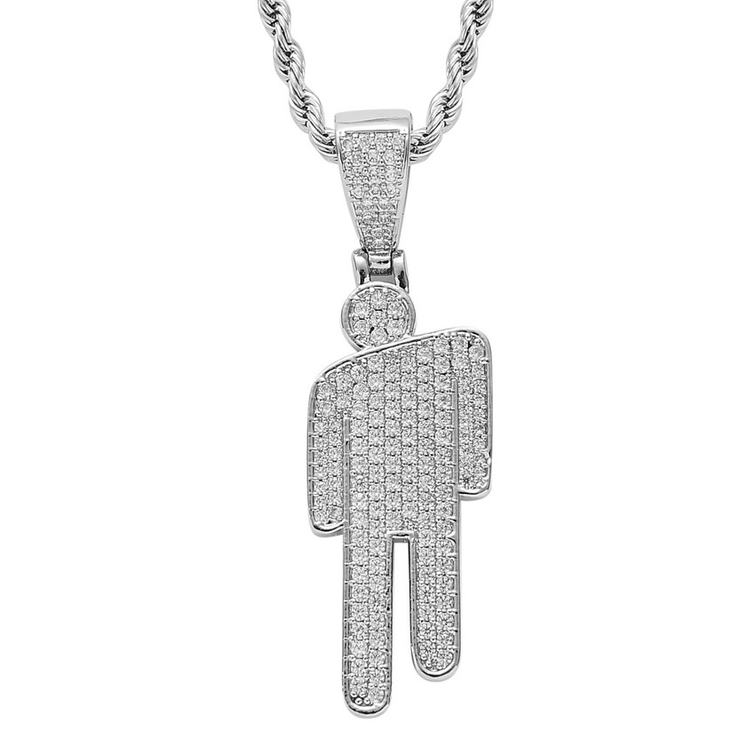 

Designer BE the Same Crooked Head Pendant with Zircon Hiphop Necklace P9TZ, Silver