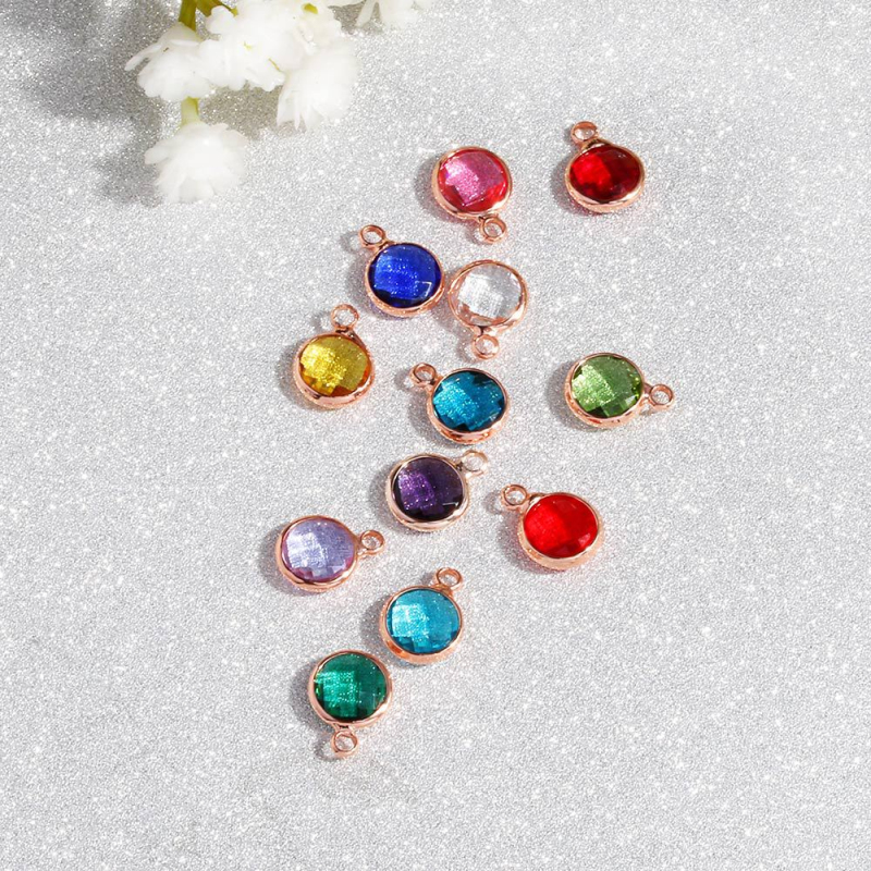 

Rose Gold Plated 8.7MM Round Crystal Birthstone Charms for DIY Jewelry 20pcs Wholesale