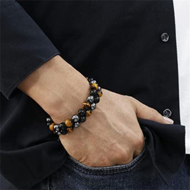 

Charm Bracelets Beaded Bangles Set Natural Jade Stone Couples Distance Energy Elastic Rope Men Women Friend Jewelry Gifts D5, Golden;silver