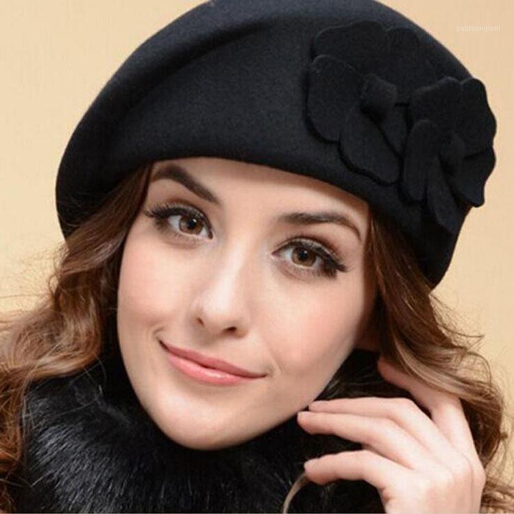 

100% Wool Vintage Warm Winter Women Beret Hat French Trilby Soft Stewardess Artist Beanie Cap Female Autumn Berets, Black