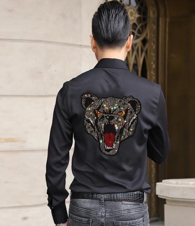 

Plus Size Diamond Stone Casual 2021 Tops Men Clothing Hot Drill Mens New Fashion Shirt Hzqg, As shown