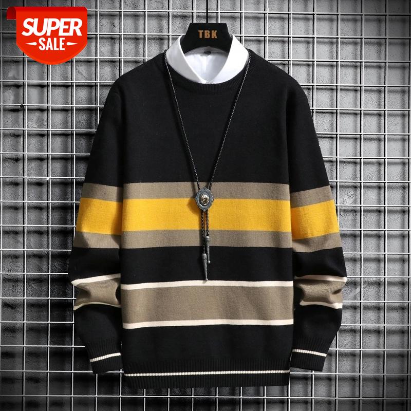 

Striped Knit Sweaters Autumn Winter Sweater Fashion Long Paragraph Oversized Jumpers Men All-match Clothing #6N8d, White;black