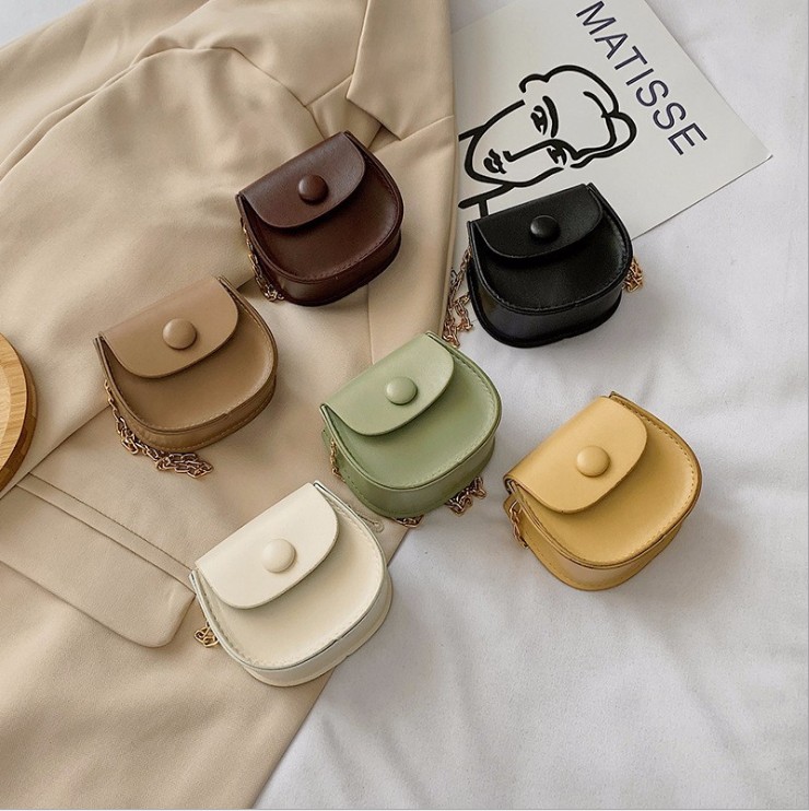 

Fashion girl mini handbag 2021 summer kids PU chain saddle bags vintage all match children One shoulder crossbody bag wallet F464, Mix colors random