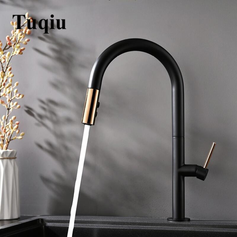 

2021 New Pull Out Faucet Newly Arrived Rose Gold and Black Sink 360 Degree Rotation Mixer Taps Kitchen Tap 0b44