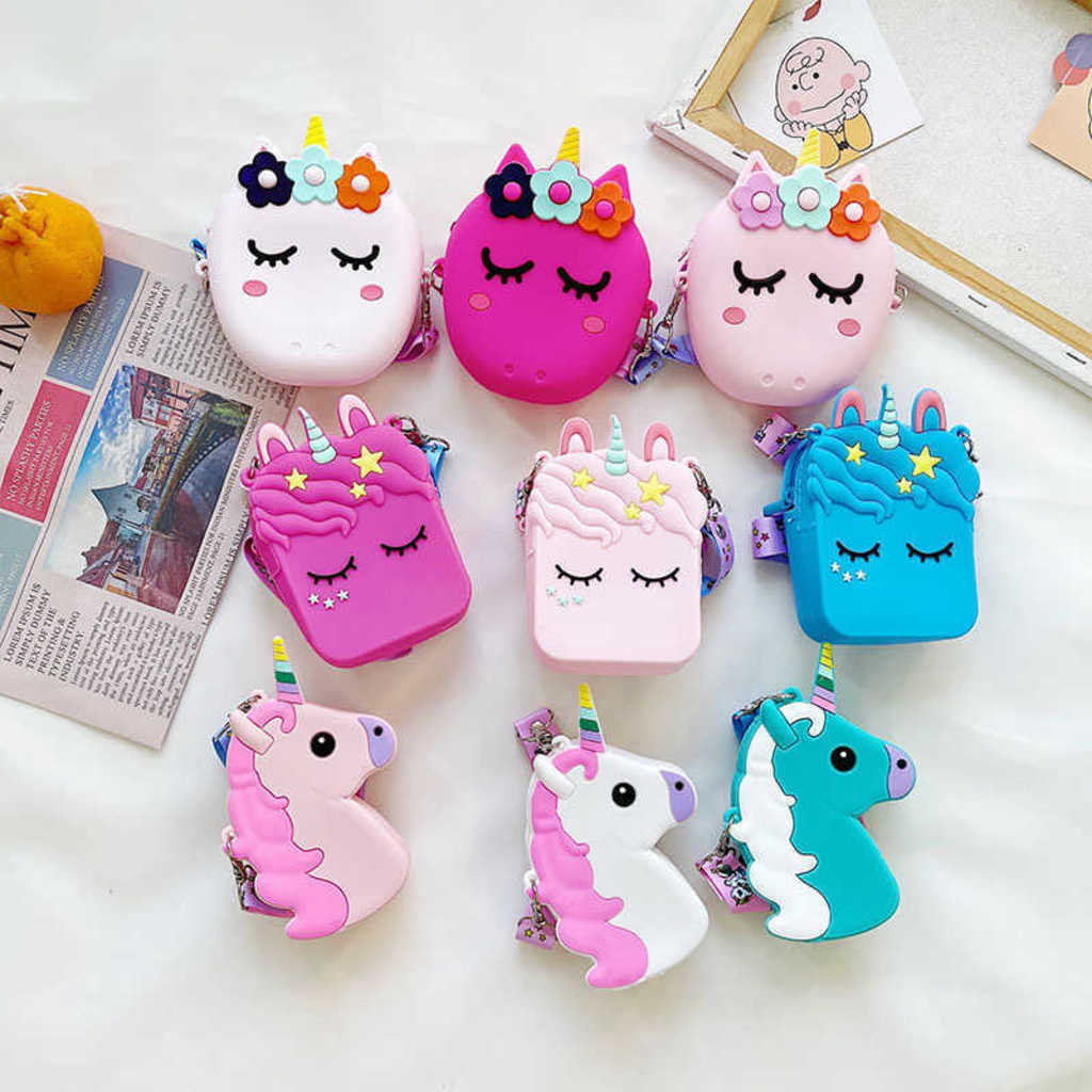 

Children Coin Wallet Kids Purse Handbags Cartoon Unicorn Bag Cute Versatile Summer Candy Color Silicone Messenger Bags sale G7047SU, Oval light pink