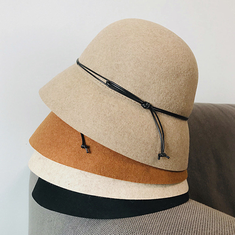 

2021 New Fashion Wool Felt Solid Color Cloche Bucket with Wax Rope Decoration Women Warm Winter Hat Ladies Fedora Church Ziny, Camel