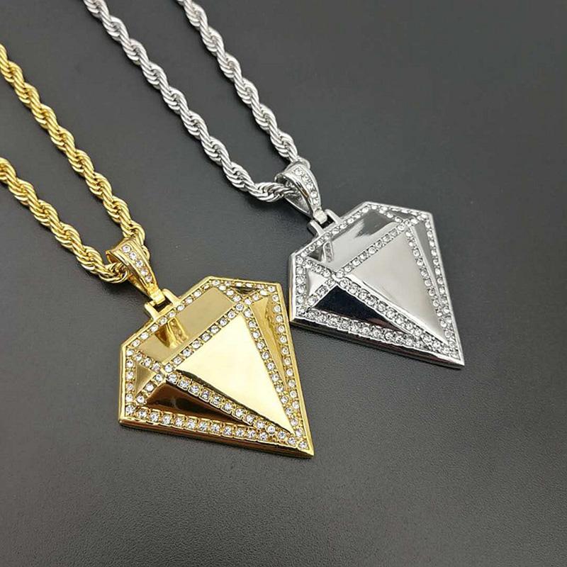 

Pendant Necklaces Hip Hop Rock Bling Out Gold Color Stainless Steel Geometric Rhombus Lozenge Pendants For Men Rapper Jewerly, Silver