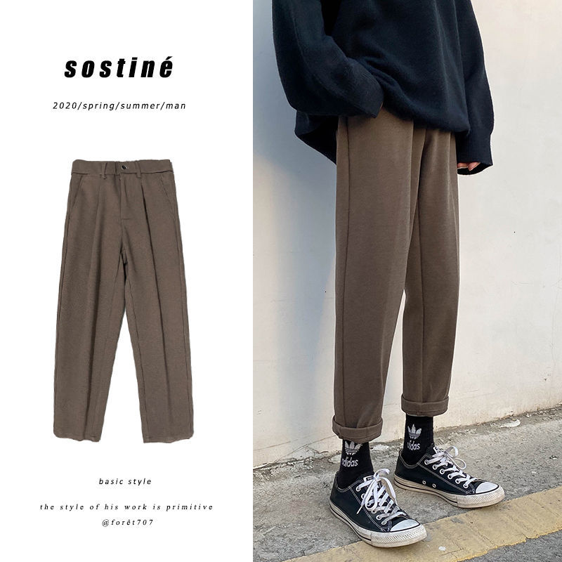 

2021 New Style Woolen Men's Slim Fashion Solid Color Casual Men Streetwear Autumn and Winter Straight Pants Mens Zmao, Gray