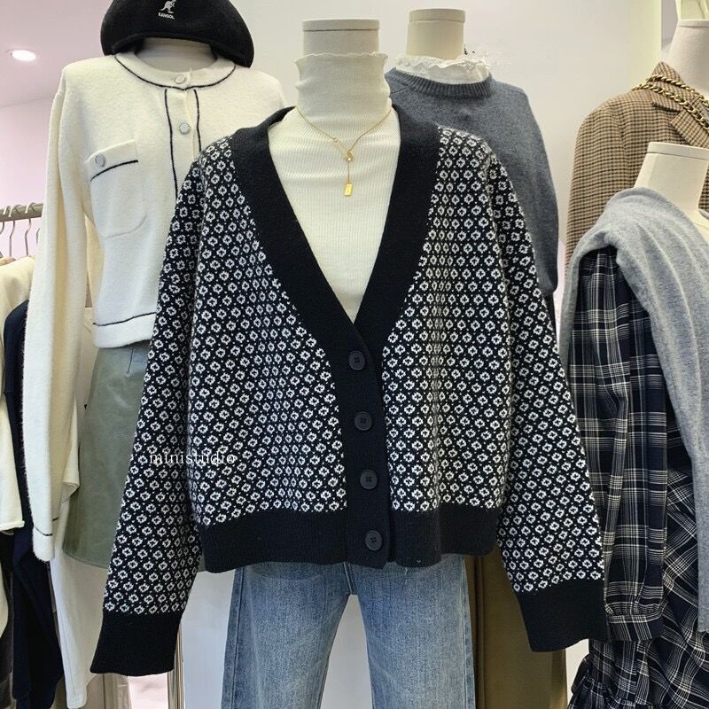 

Women's Sweaters Cardigan de malha feminina primavera e outono novo estilo coreano solto camisola casaco jaqueta cardigans brandy melville topos 7Y98, 1# shoe box