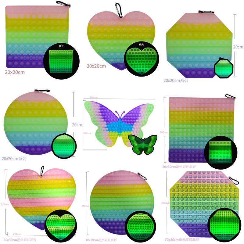 

20cm 30cm Super Large Fidget Toys Push Pop Puzzle Giant Size Keychain Glow In The Dark Rainbow Luminous Pioneer Toy Autism Stress Relief Sen