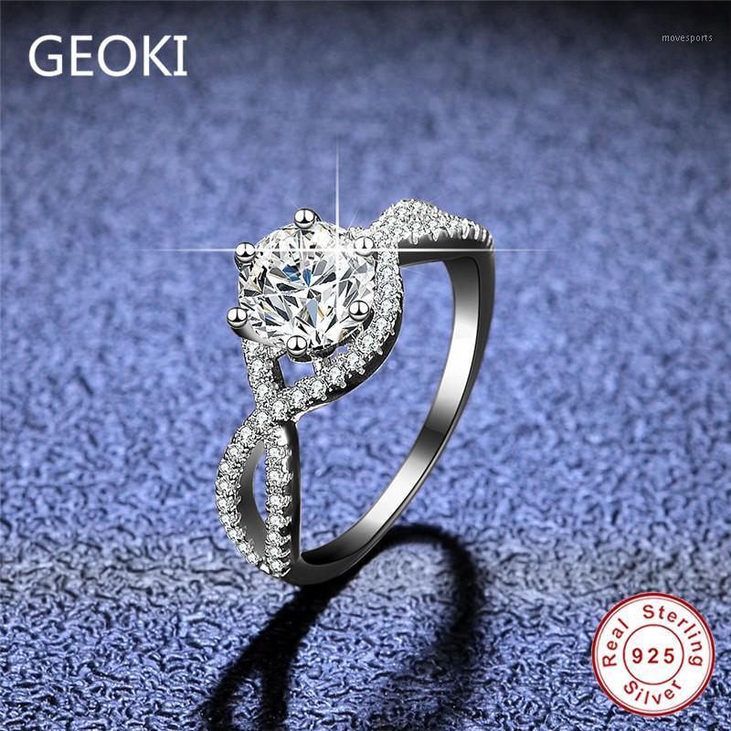 

Cluster Rings Geoki 925 Sterling Silver Round Perfect Cut 1 Ct D Color VVS1 Moissanite Princess Waist Ring Passed Diamond Test Stone1