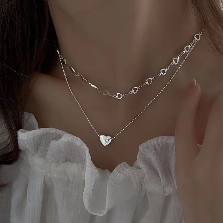

Hip Hop Double Love Necklace Female Fashion Clavicle Chain Simple Multi-layer Stack Wear Cold Wind Necklace
