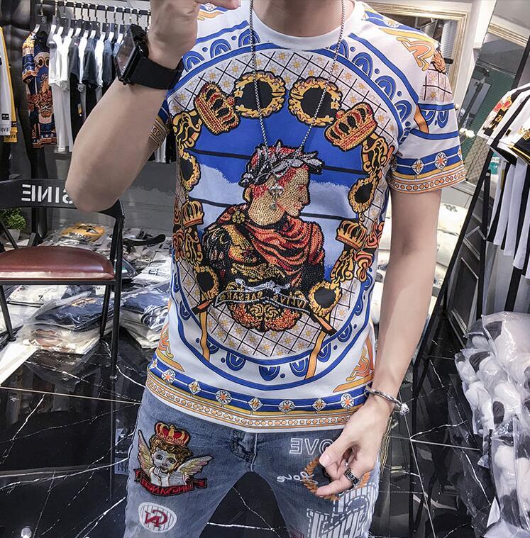 

2021 Style Summer New Men's Heavy Industry Hot Stamping T-shirt Fashion European Printed Short Sleeve Men Ksxx, As shown