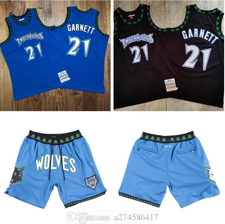 

Men Minnesota Timberwolves 21 Kevin Garnett Mitchell & Ness 1997-98 03-04 Black Hardwoods Classic Jersey and short, Black;red