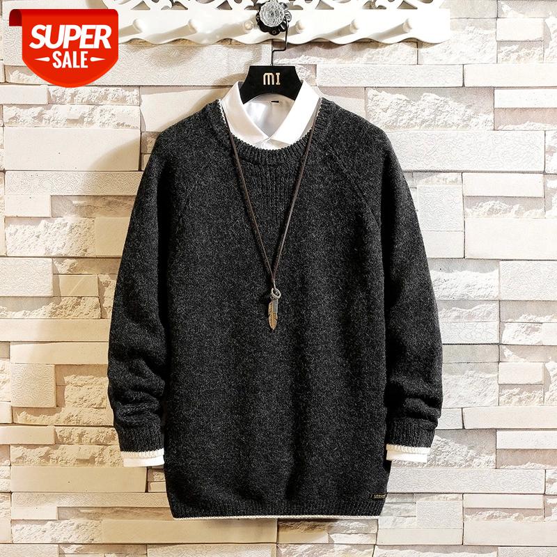 

2021 New Sweaters Men'S Black Red Long Sleeves Autumn Winter Pullover Knitted O-Neck Plus OverSize 5XL #489G, White;black