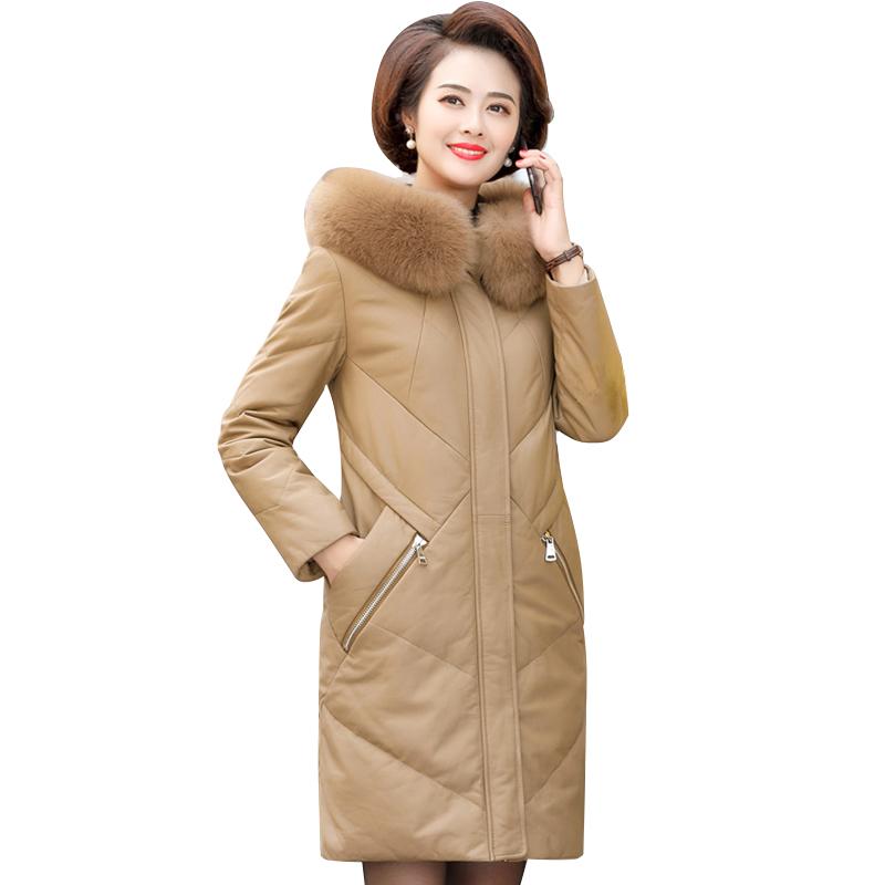 

Women's Leather & Faux 2021 Middle Old Women Winter Jacket High-end Super Warm And Waterproof PU Lady Long Coats Fashion Outerwear ON220, Black