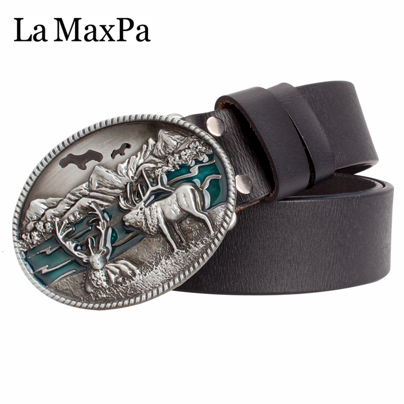 

2021 New Moda Legal Alce Amrica Moose Padro Animal Fivela Couro Genuno Cinto Rena Para Homens Presente De Aniversrio Qgn4, Black