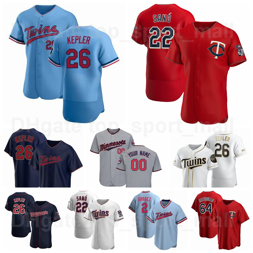 

Baseball 26 Max Kepler Jersey 22 Miguel Sano 25 Byron Buxton 2 Luis Arraez 64 Willians Astudillo Navy Blue White Red Grey Team, Blue;black