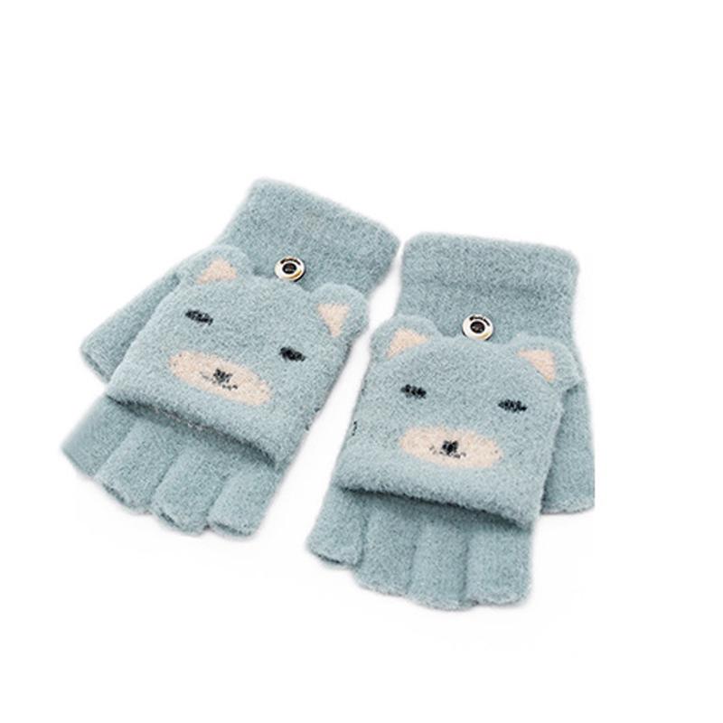 

Five Fingers Gloves Women Winter Knitted Mittens Cat Claw Fluffy Touch Screen Driving Fingerless Half Finger Velvet Ears, Blue;gray
