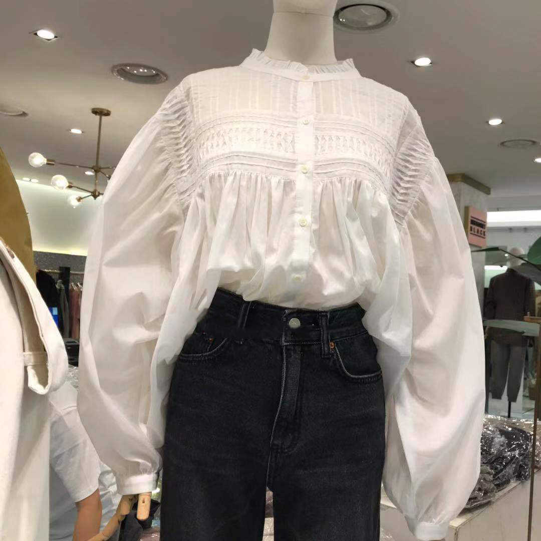 

Spring Women Shirts Solid Color Wild Cotton Fashion Ladies Blouses and Tops Bat Sleeve Casual Clothing 210615, White