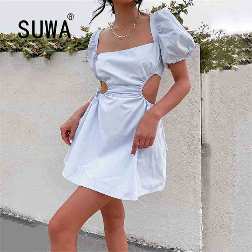 

Korean Style All Black White Short Sleeve Side Hollow Out Backless Summer Dresses For Women Festival Party Club Sexy Dress Robe 210525