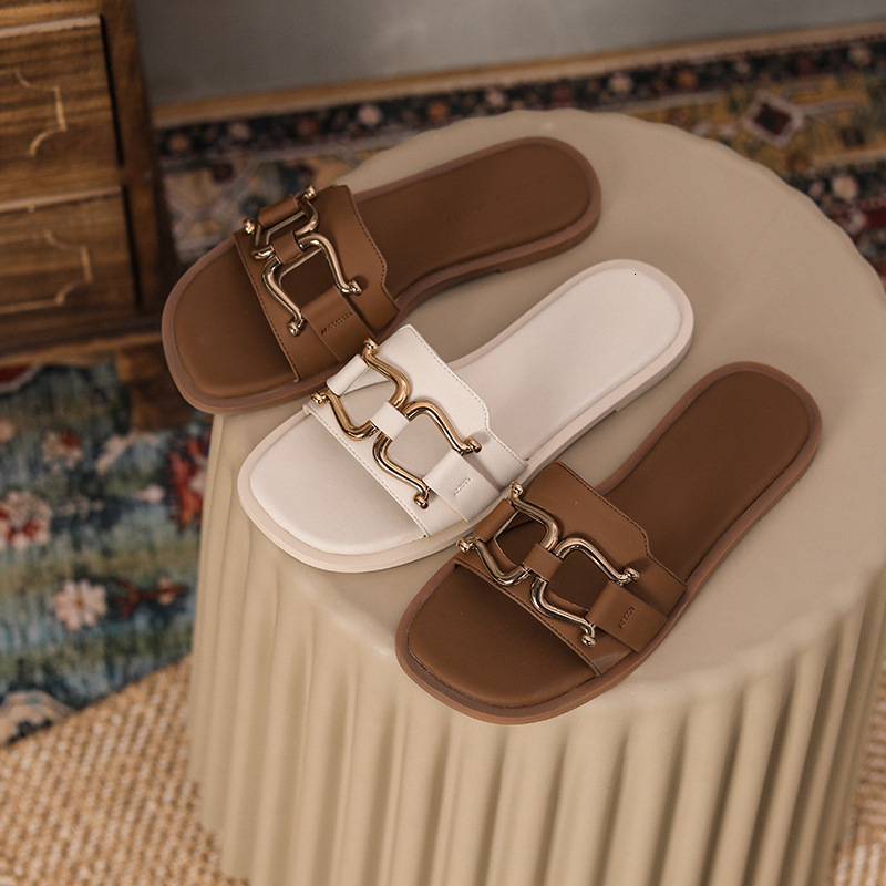 

Slippers 536-9 flat bottom half slippers women's summer sandals for casual outing E6SH, 1# shoe box