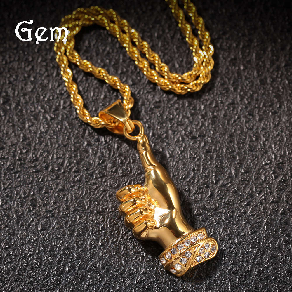 

Hip hop new stainless steel diamond thumb pendant No.1 men's hip hop jewelry