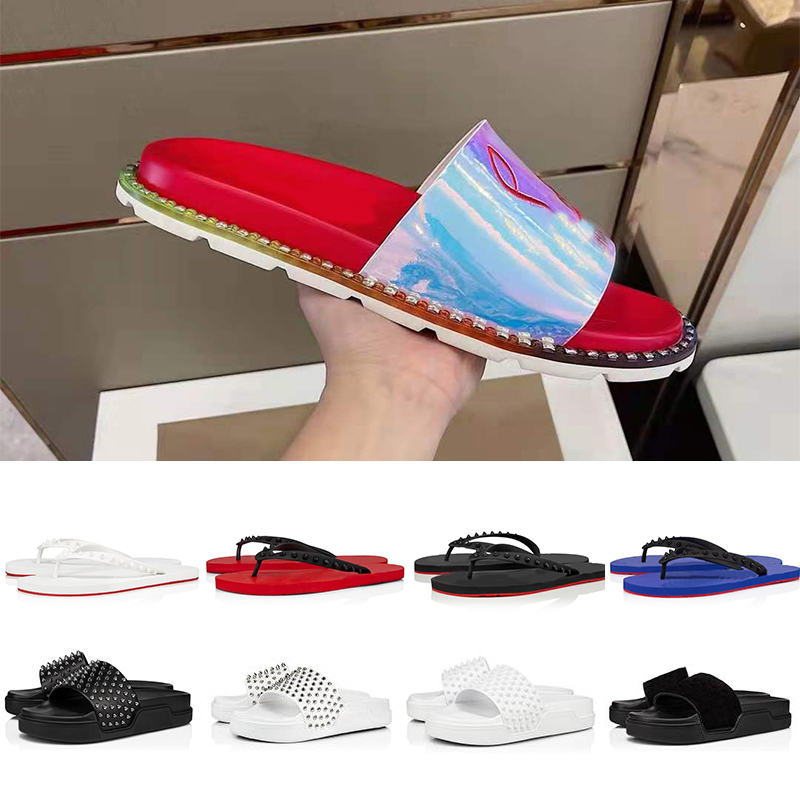 

red bottom summer slippers fashion CL so kate slides triple black white mens women flat flip flops beach hotel platform indoor bottoms sandals small lady 35-47 with box, Color#15